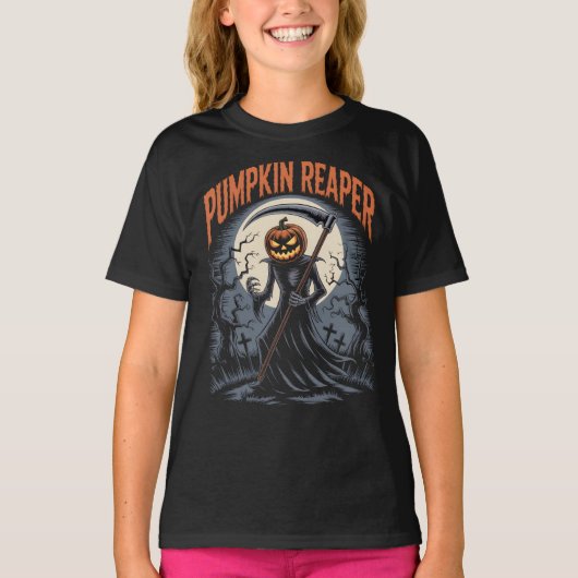 Pompoen Reaper Gothic Halloween Grim Reaper T-shirt (Voorkant)
