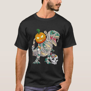 Pompoen Rijden Mummy Dinosaurus Trex Halloween Fun T-shirt