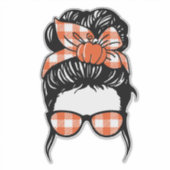 Pompoen Rommelige Knot Sticker – Herfst Geruite Ha (Voorkant)