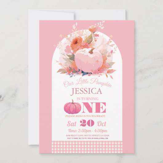 Pompoen Roze 1e Verjaardag Meisjes Herfst Herfst Kaart (Voorkant)