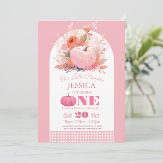 Pompoen Roze 1e Verjaardag Meisjes Herfst Herfst Kaart (Staand voorkant)