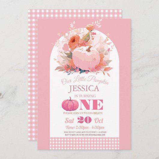 Pompoen Roze 1e Verjaardag Meisjes Herfst Herfst Kaart (Voorkant / Achterkant)