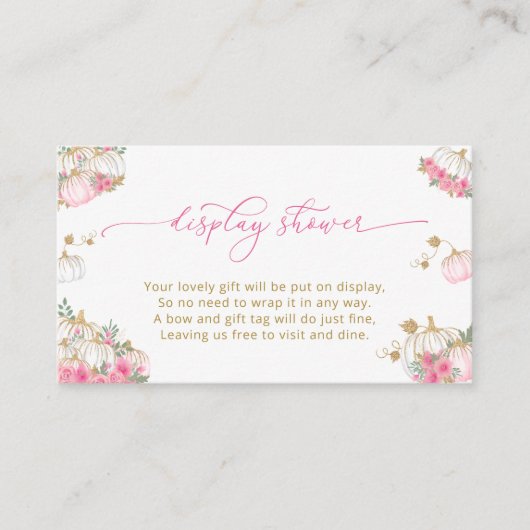 Pompoen Roze Bloemen Baby shower Display Douche Informatiekaartje (Voorkant)