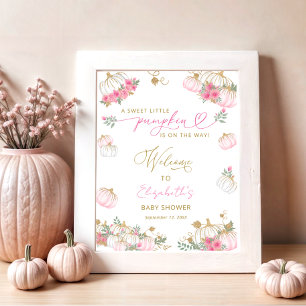Pompoen Roze Bloemen Elegant Schattige Welkom Poster