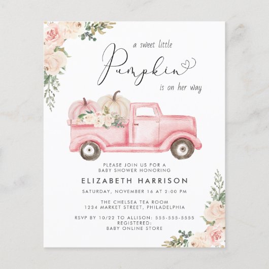 Pompoen Roze Bloemen Vrachtwagen Baby Meisje Douch (Voorkant)