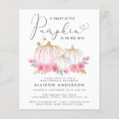 pompoen roze bloemig baby meisje sprinkle uitnodig (Voorkant)