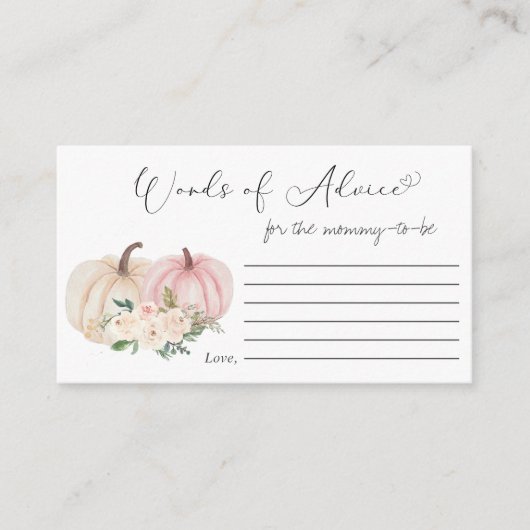 Pompoen roze bloemrijke woorden van advies Baby sh Informatiekaartje (Voorkant)