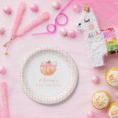 Pompoen Roze boog en gingham baby shower Papieren Bordje (Feest)