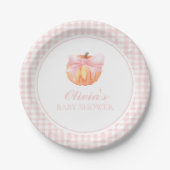 Pompoen Roze boog en gingham baby shower Papieren Bordje (Voorkant)