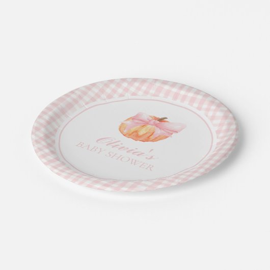Pompoen Roze boog en gingham baby shower Papieren Bordje (Gekanteld)