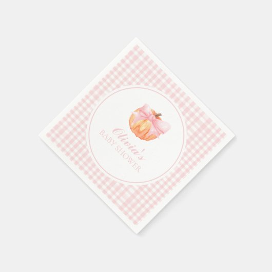 Pompoen Roze boog en gingham baby shower Servet (Hoek)
