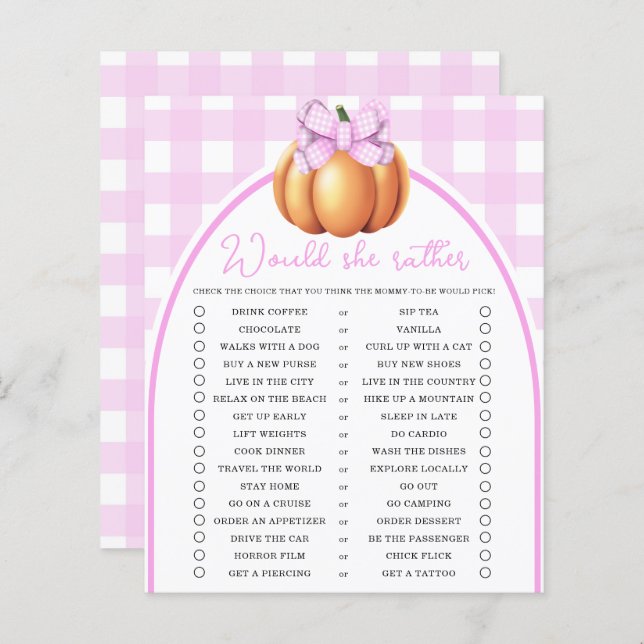 Pompoen roze boog Zou ze liever spel (Voorkant / Achterkant)