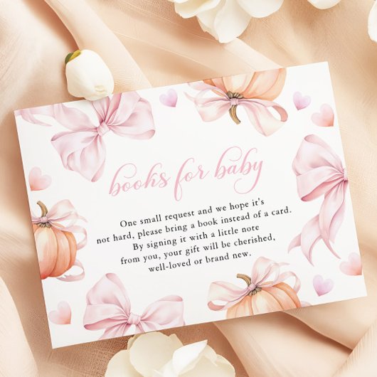Pompoen Roze Bow Baby shower Boeken voor Baby Informatiekaartje