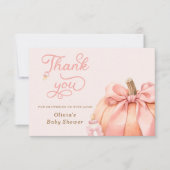 Pompoen Roze Bow Baby shower Dank u kaart (Voorkant)