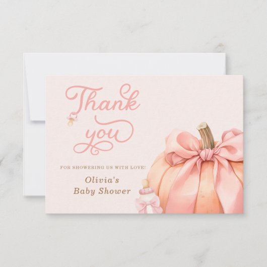 Pompoen Roze Bow Baby shower Dank u kaart (Voorkant)
