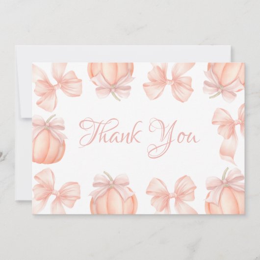 Pompoen Roze Bow Baby shower Dank u kaart (Voorkant)