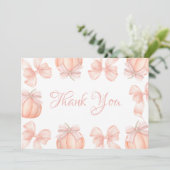 Pompoen Roze Bow Baby shower Dank u kaart (Staand voorkant)