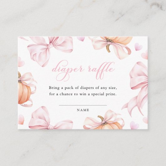 Pompoen Roze Bow Baby shower Luier Raffle Informatiekaartje (Voorkant)