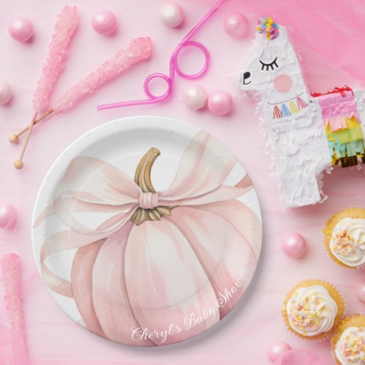 Pompoen Roze Bow Baby shower Papieren Bordje (Feest)