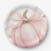 Pompoen Roze Bow Baby shower Papieren Bordje (Voorkant)