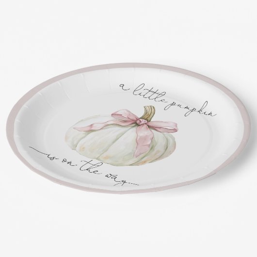 Pompoen & Roze Bow Baby shower Papieren Bordje (Gekanteld)