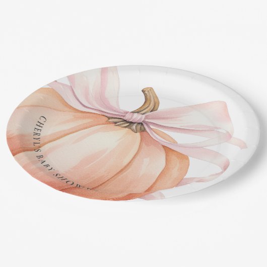 Pompoen Roze Bow Baby shower Papieren Bordje (Gekanteld)