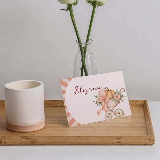 Pompoen Roze Bow Baby shower Tafel Naam Kaart