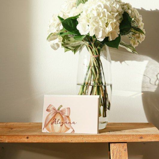 Pompoen Roze Bow Baby shower Tafel Naam Kaart