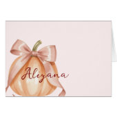 Pompoen Roze Bow Baby shower Tafel Naam Kaart (Voorkant Horizontaal)