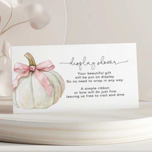 Pompoen & Roze Bow Display Baby shower Informatiekaartje