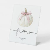 Pompoen & Roze Bow Favorieten Sign | Herfst Baby s Reclamebord Met Voetstuk (Voorkant)