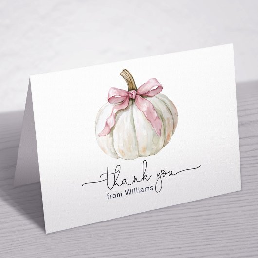 Pompoen & Roze Bow Gevouwen Dank u kaart