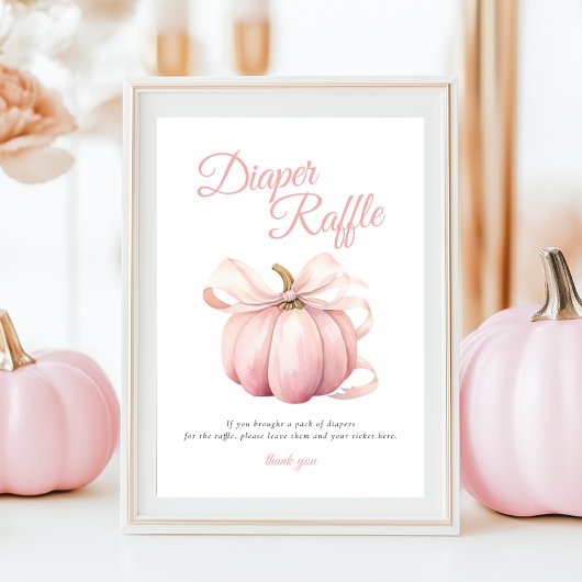 Pompoen Roze Bow Luier Raffle Tafel Teken Poster