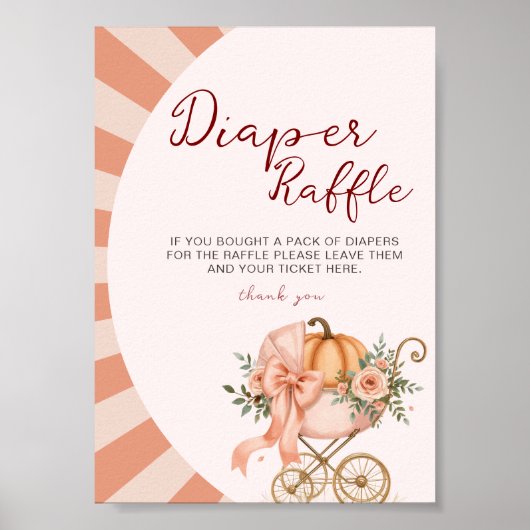 Pompoen Roze Bow Luier Raffle Tafel Teken Poster (Voorkant)