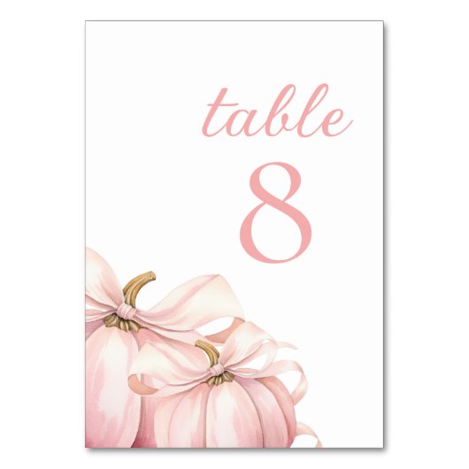 Pompoen Roze Bow Tafelnummers (Achterkant)