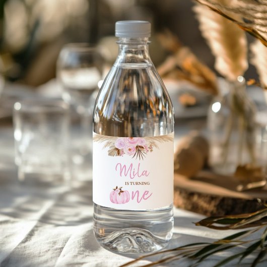 Pompoen Roze Eerste Verjaardag Water Fles Label Waterfles Etiket