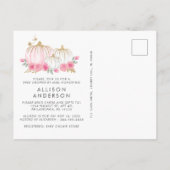 Pompoen roze Floral Baby Girl schoen per post Uitnodiging Briefkaart (Achterkant)