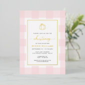 Pompoen Roze Gingham Doop Folie Uitnodiging (Staand Voorkant)
