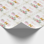 Pompoen Roze Goud Bloemen Gepersonaliseerd 1e Verj Cadeaupapier (Hoek)