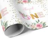 Pompoen Roze Goud Bloemen Gepersonaliseerd 1e Verj Cadeaupapier (Rol Hoek)