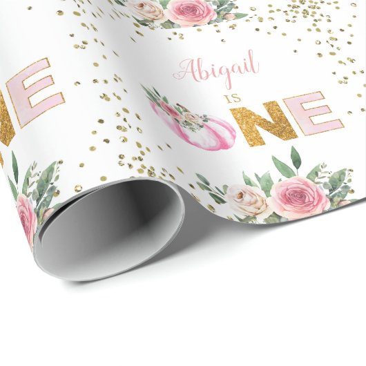 Pompoen Roze Goud Bloemen Gepersonaliseerd 1e Verj Cadeaupapier (Rol Hoek)