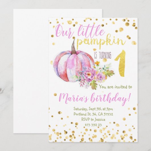 Pompoen Roze Goud Confetti Girl Verjaardag Kaart (Voorkant / Achterkant)