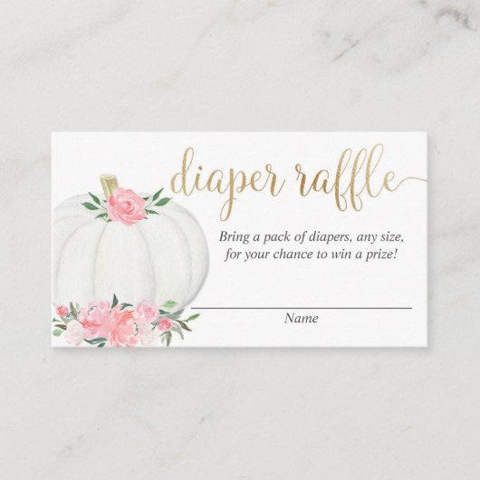 Pompoen roze goud elegante herfst luier loterij ka informatiekaartje (Voorkant)