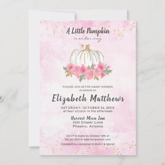 Pompoen Roze Goud Herfst Meisje Baby shower Kaart (Voorkant)