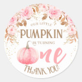 Pompoen Roze & Goud Meisje Bloemen Herfst 1e Verja Ronde Sticker (Voorkant)