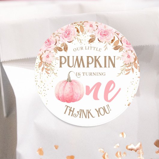 Pompoen Roze & Goud Meisje Bloemen Herfst 1e Verja Ronde Sticker