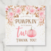 Pompoen Roze & Goud Meisje Bloemen Herfst 2e Verja Bedankjes Labels (Voorkant)