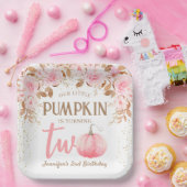 Pompoen Roze & Goud Meisje Bloemen Herfst 2e Verja Papieren Bordje (Feest)