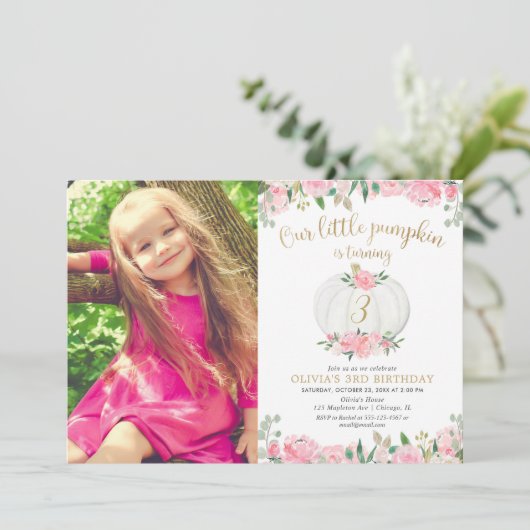 Pompoen roze gouden bloem elke leeftijd verjaardag kaart (Staand voorkant)