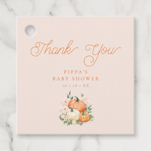 Pompoen Roze & Oranje Baby shower Dank u Bedankjes Labels (Voorkant)